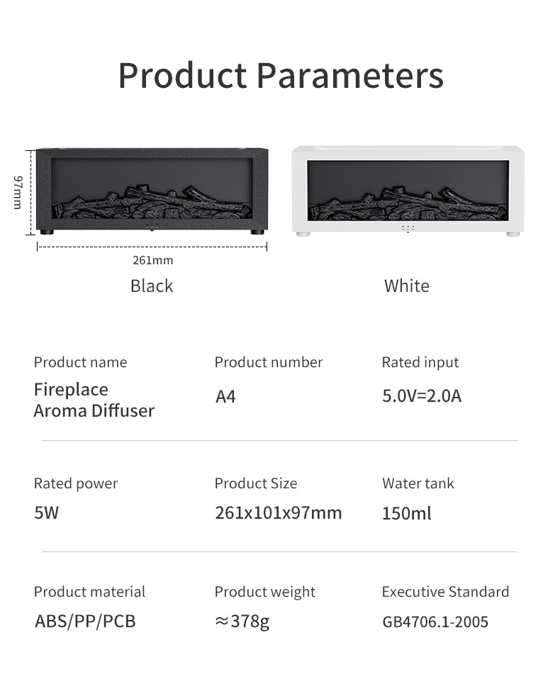 Fireplace Flame Effect Aromatherapy Diffuser – Ultrasonic Essential Oil Humidifier