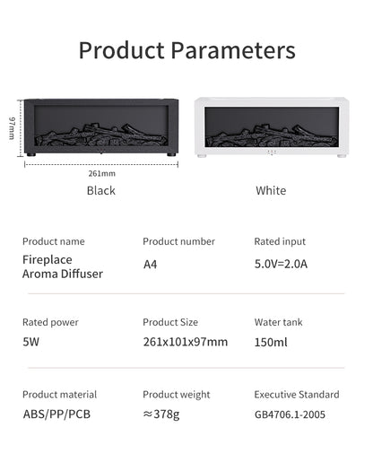 Fireplace Flame Effect Aromatherapy Diffuser – Ultrasonic Essential Oil Humidifier